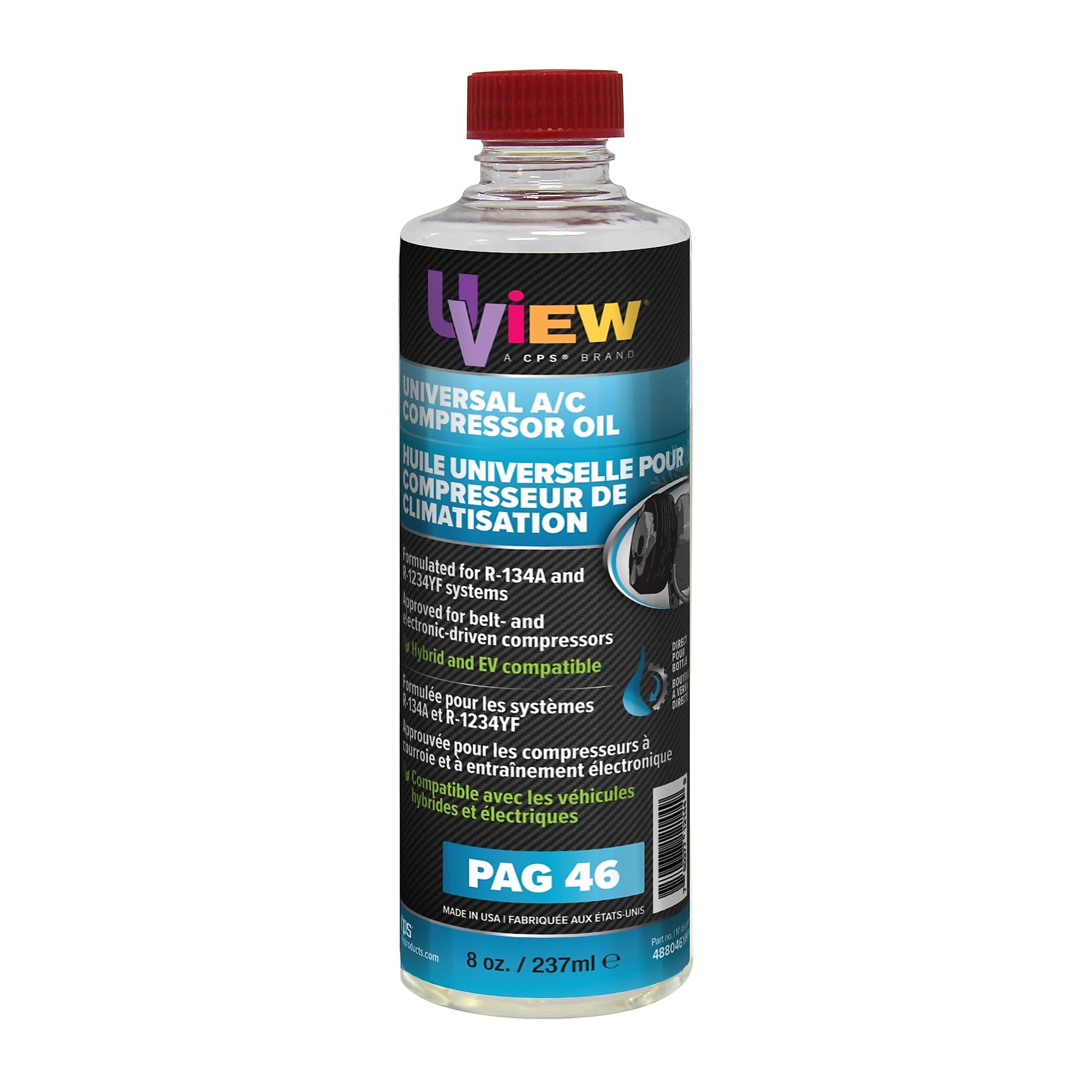 UView Universal PAG 46 A/C Oil — 8oz. Bottle, Compatible with R-134A and R-1234YF, Model# 488046YFPB - 12 per case